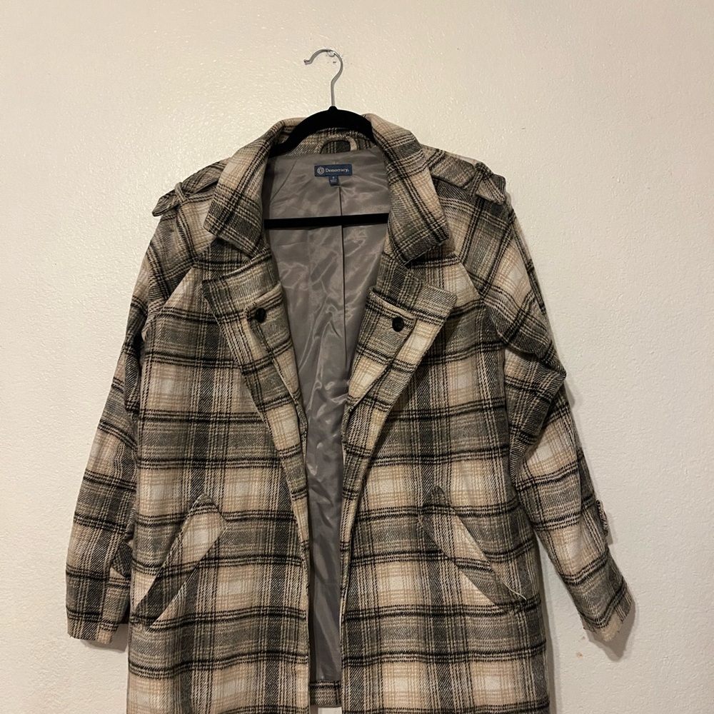 Democracy Beige and Black Plaid Coat